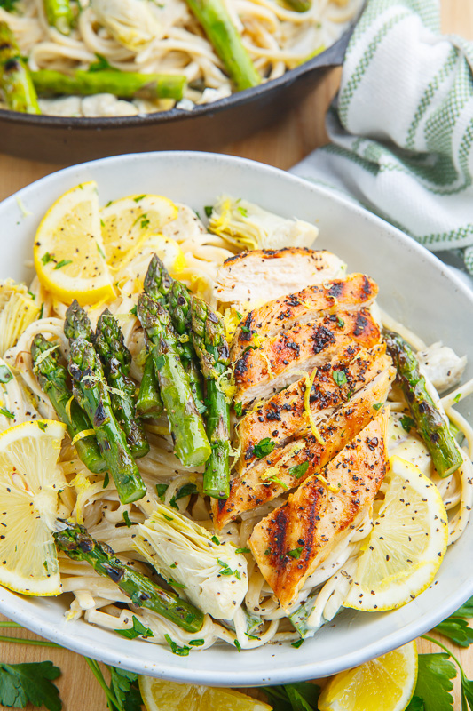 Creamy Lemon Grilled Chicken, Asparagus and Artichoke Pasta Creamy Lemon Grilled Chicken, Asparagus and Artichoke Pasta