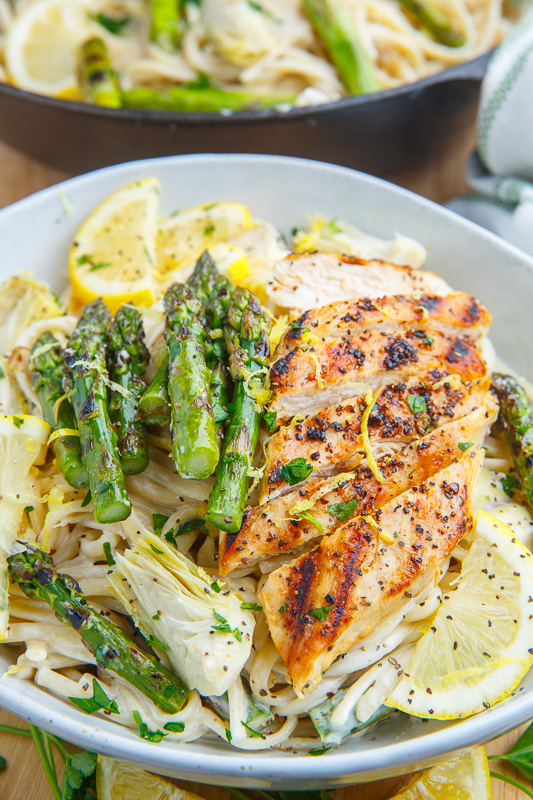 Creamy Lemon Grilled Chicken, Asparagus and Artichoke Pasta Creamy Lemon Grilled Chicken, Asparagus and Artichoke Pasta