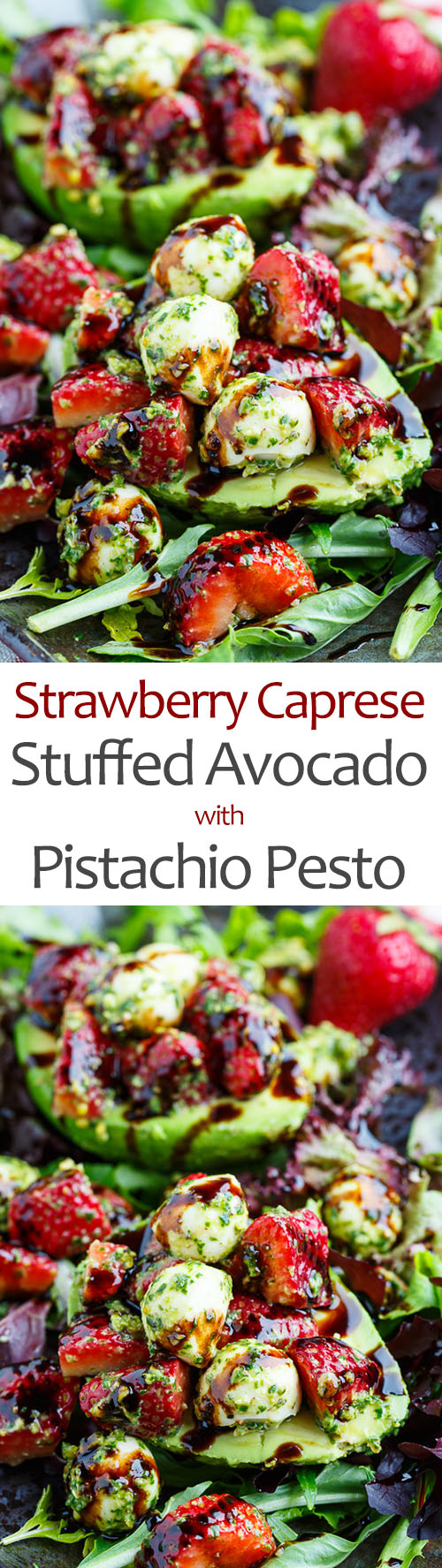 Strawberry Caprese Stuffed Avocados with Pistachio Pesto Strawberry Caprese Stuffed Avocados with Pistachio Pesto