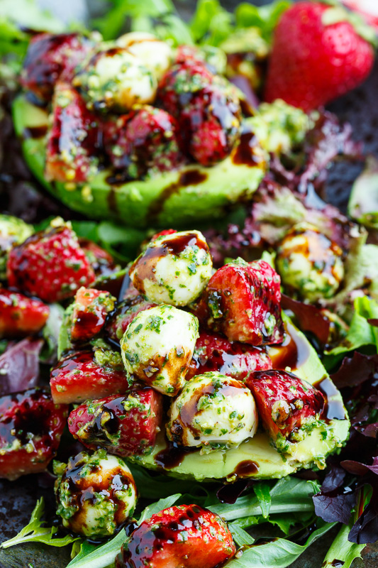 Strawberry Caprese Stuffed Avocados with Pistachio Pesto Strawberry Caprese Stuffed Avocados with Pistachio Pesto