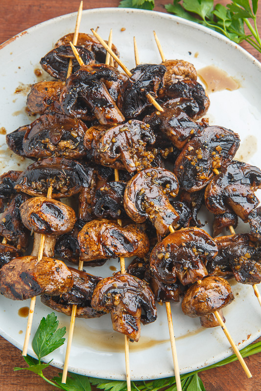 Balsamic Garlic Grilled Mushroom Skewers Balsamic Garlic Grilled Mushroom Skewers