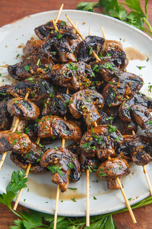 Balsamic Garlic Grilled Mushroom Skewers Balsamic Garlic Grilled Mushroom Skewers