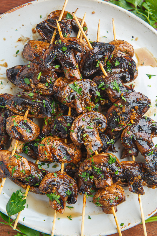 Balsamic Garlic Grilled Mushroom Skewers Balsamic Garlic Grilled Mushroom Skewers