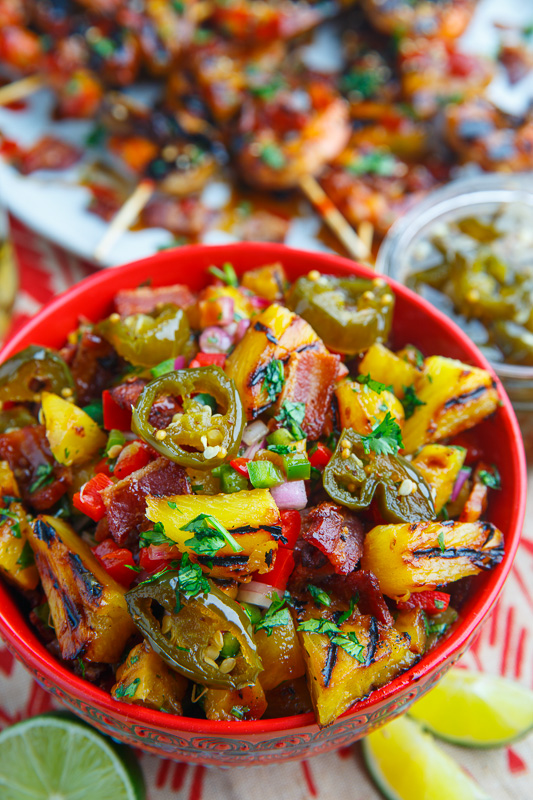 Teriyaki Grilled Pineapple Salsa with Candied Jalapenos and Bacon