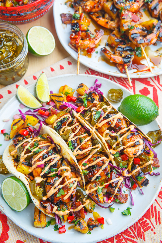 Teriyaki Grilled Shrimp and Pineapple Tacos with Candied Jalapeno and Bacon Teriyaki Grilled Shrimp and Pineapple Tacos with Candied Jalapeno and Bacon