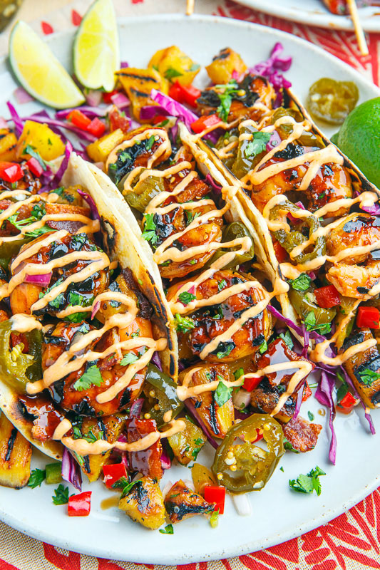 Teriyaki Grilled Shrimp and Pineapple Tacos with Candied Jalapeno and Bacon Teriyaki Grilled Shrimp and Pineapple Tacos with Candied Jalapeno and Bacon