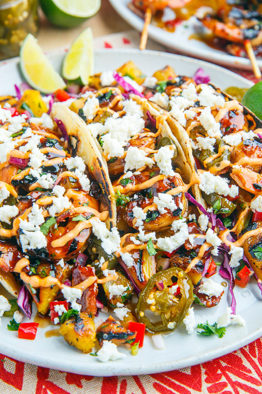 Teriyaki Grilled Shrimp and Pineapple Tacos with Candied Jalapeno and Bacon Teriyaki Grilled Shrimp and Pineapple Tacos with Candied Jalapeno and Bacon