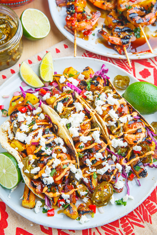 Teriyaki Grilled Shrimp and Pineapple Tacos with Candied Jalapeno and Bacon Teriyaki Grilled Shrimp and Pineapple Tacos with Candied Jalapeno and Bacon