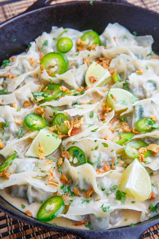 Thai Green Curry Pork Dumplings in Coconut Sauce with Crispy Fried Shallots Thai Green Curry Pork Dumplings in Coconut Sauce with Crispy Fried Shallots