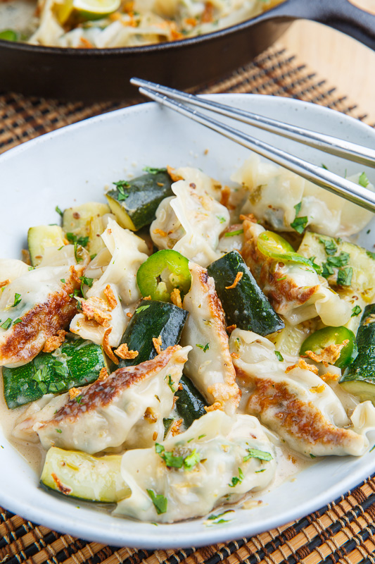 Thai Green Curry Pork Dumplings in Coconut Sauce with Crispy Fried Shallots Thai Green Curry Pork Dumplings in Coconut Sauce with Crispy Fried Shallots