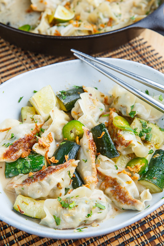 Thai Green Curry Pork Dumplings in Coconut Sauce with Crispy Fried Shallots Thai Green Curry Pork Dumplings in Coconut Sauce with Crispy Fried Shallots