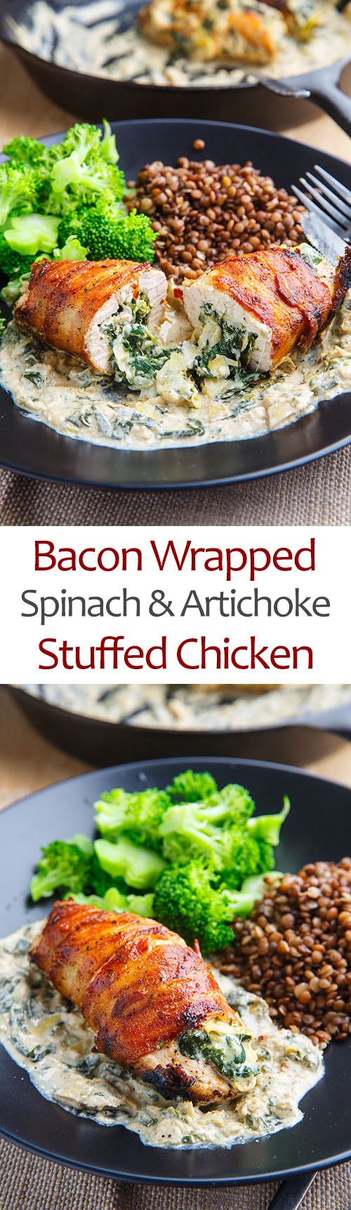 Bacon Wrapped Spinach and Artichoke Stuffed Chicken Bacon Wrapped Spinach and Artichoke Stuffed Chicken