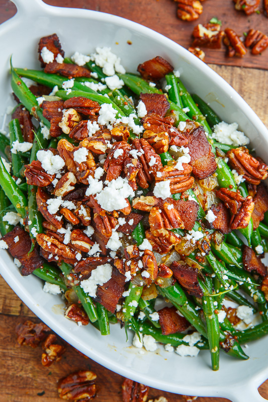 Maple Dijon Green Beans with Bacon, Candied Pecans and Goat Cheese Maple Dijon Green Beans with Bacon, Candied Pecans and Goat Cheese
