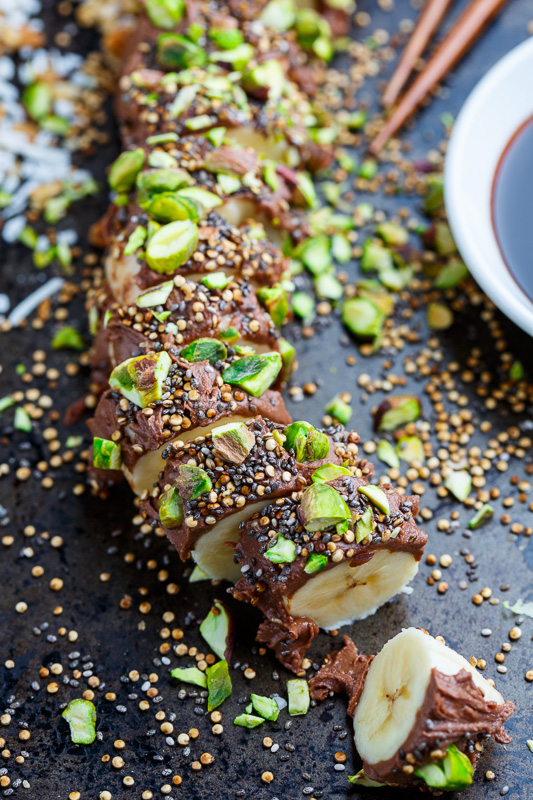 Pistachio, Chia and Popped Quinoa Chocolate Peanut Butter Banana Sushi Pistachio, Chia and Popped Quinoa Chocolate Peanut Butter Banana Sushi