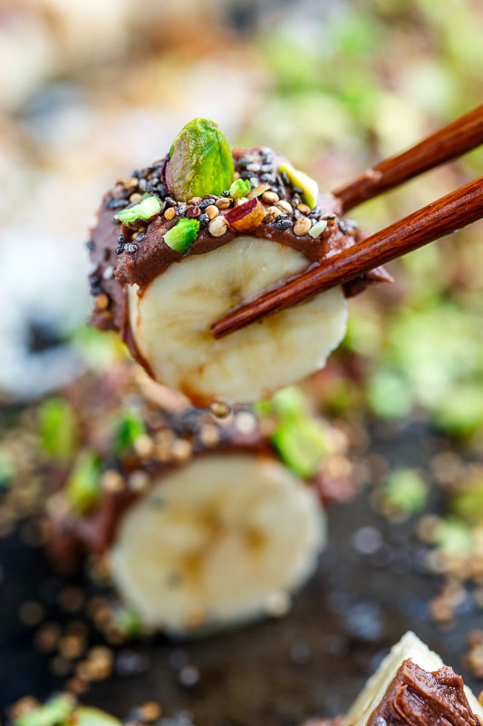 Pistachio, Chia and Popped Quinoa Chocolate Peanut Butter Banana Sushi Pistachio, Chia and Popped Quinoa Chocolate Peanut Butter Banana Sushi