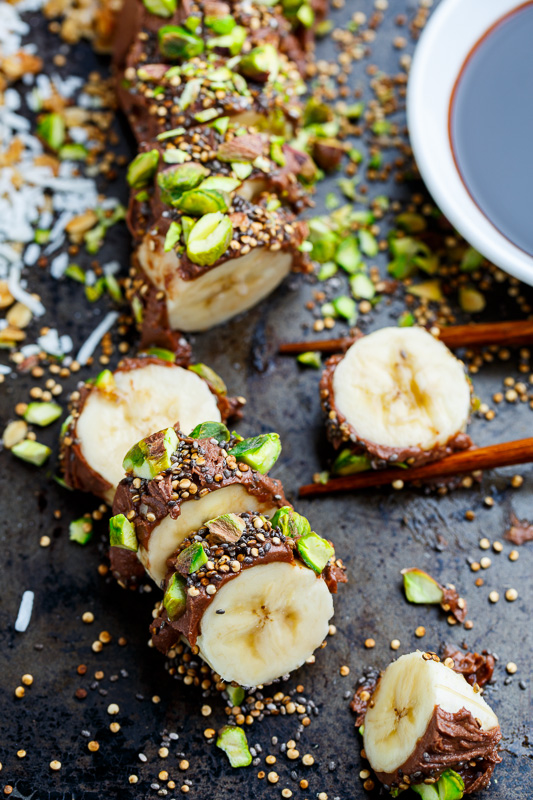 Pistachio, Chia and Popped Quinoa Chocolate Peanut Butter Banana Sushi Pistachio, Chia and Popped Quinoa Chocolate Peanut Butter Banana Sushi