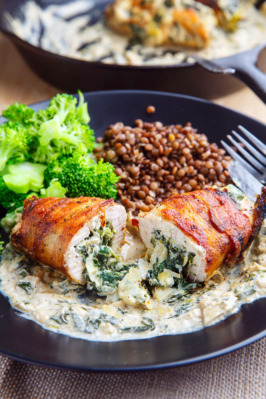 Bacon Wrapped Spinach and Artichoke Stuffed Chicken Bacon Wrapped Spinach and Artichoke Stuffed Chicken