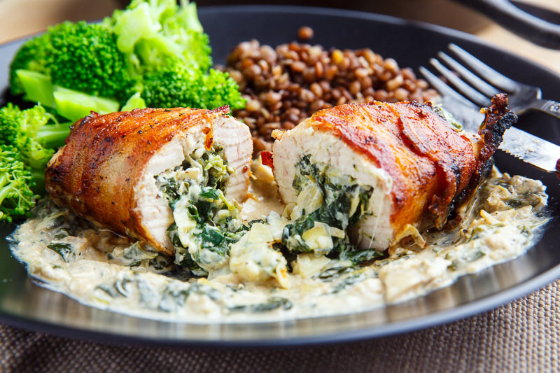 Bacon Wrapped Spinach and Artichoke Stuffed Chicken Bacon Wrapped Spinach and Artichoke Stuffed Chicken