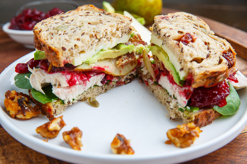 Turkey, Cranberry, Brie and Pear Sandwiches with Avocado and Bacon Turkey, Cranberry, Brie and Pear Sandwiches with Avocado and Bacon
