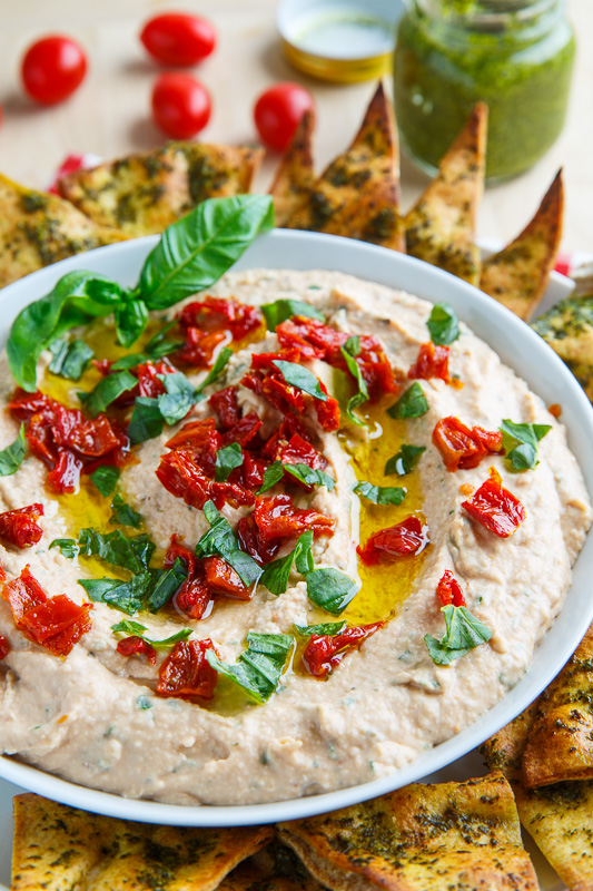 Cheesy Margherita Pizza Hummus with Pesto Pita Chips Cheesy Margherita Pizza Hummus with Pesto Pita Chips