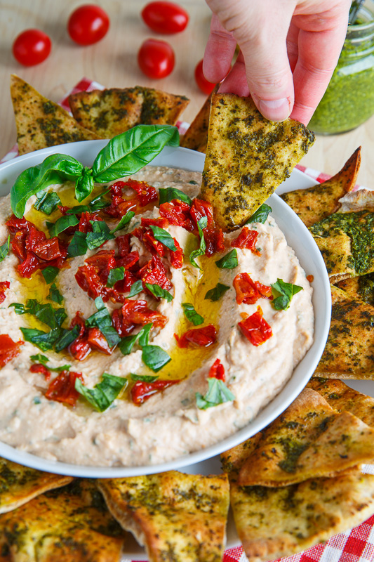 Cheesy Margherita Pizza Hummus with Pesto Pita Chips Cheesy Margherita Pizza Hummus with Pesto Pita Chips