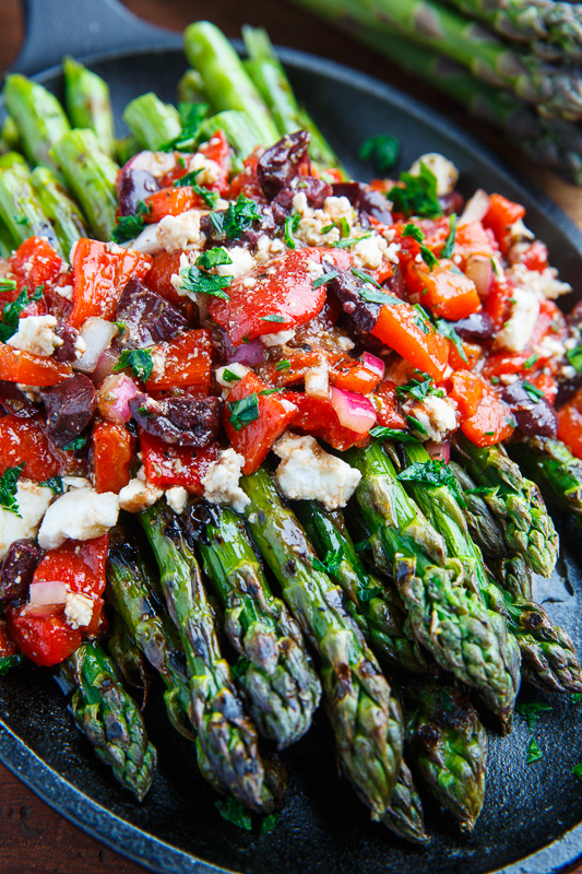 Grilled Asparagus with Marinated Roasted Red Peppers, Feta and Kalamata Olives Grilled Asparagus with Marinated Roasted Red Peppers, Feta and Kalamata Olives