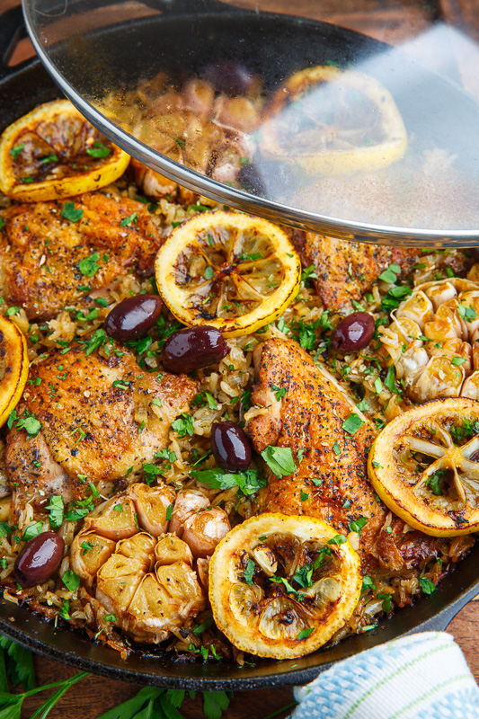 One Pan Greek Lemon Chicken Rice with Roast Garlic One Pan Greek Lemon Chicken Rice with Roast Garlic
