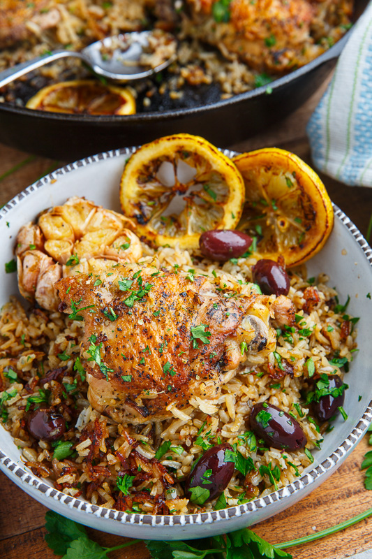 One Pan Greek Lemon Chicken Rice with Roast Garlic One Pan Greek Lemon Chicken Rice with Roast Garlic