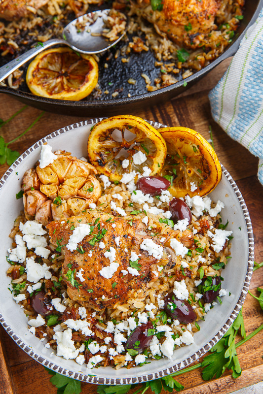 One Pan Greek Lemon Chicken Rice with Roast Garlic One Pan Greek Lemon Chicken Rice with Roast Garlic