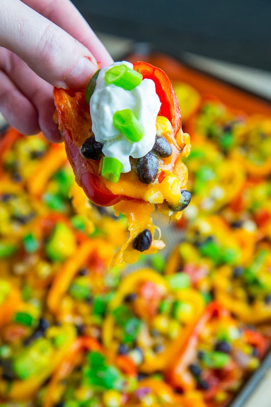 Mini Pepper Nachos with Corn, Black Beans and Avocado Mini Pepper Nachos with Corn, Black Beans and Avocado
