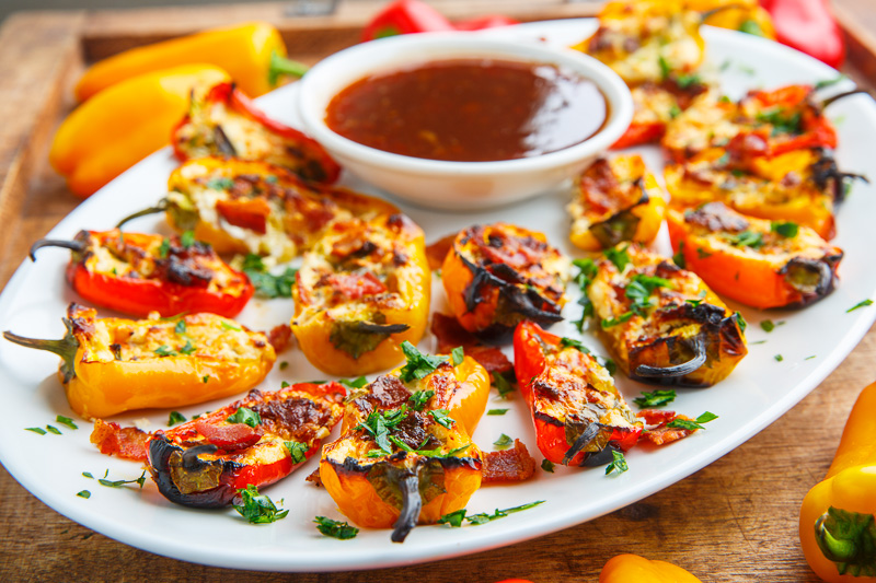 Bacon and Goat Cheese Stuffed Mini Peppers with Balsamic Sweet Chili Sauce Bacon and Goat Cheese Stuffed Mini Peppers with Balsamic Sweet Chili Sauce