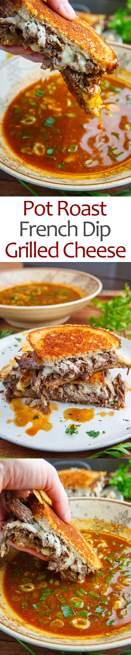 Pot Roast Grilled Cheese French Dip Sandwich with Spicy Miso Au Jus Pot Roast Grilled Cheese French Dip Sandwich with Spicy Miso Au Jus