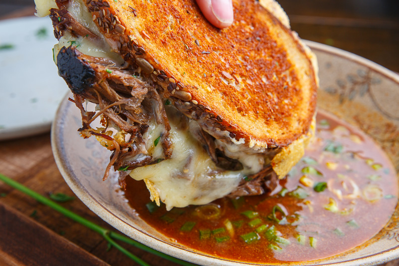 Pot Roast Grilled Cheese French Dip Sandwich with Spicy Miso Au Jus Pot Roast Grilled Cheese French Dip Sandwich with Spicy Miso Au Jus