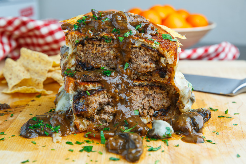 Salisbury Steak Grilled Cheese with Mushroom Gravy Salisbury Steak Grilled Cheese with Mushroom Gravy