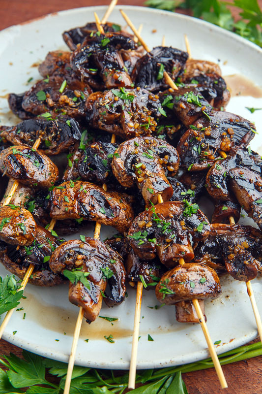 Balsamic Garlic Grilled Mushroom Skewers Balsamic Garlic Grilled Mushroom Skewers