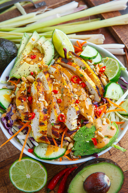Thai Lemongrass Chicken and Avocado Salad with Spicy Peanut Dressing Thai Lemongrass Chicken and Avocado Salad with Spicy Peanut Dressing