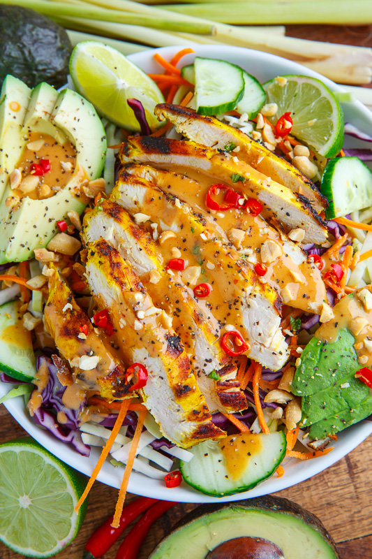 Thai Lemongrass Chicken and Avocado Salad with Spicy Peanut Dressing Thai Lemongrass Chicken and Avocado Salad with Spicy Peanut Dressing