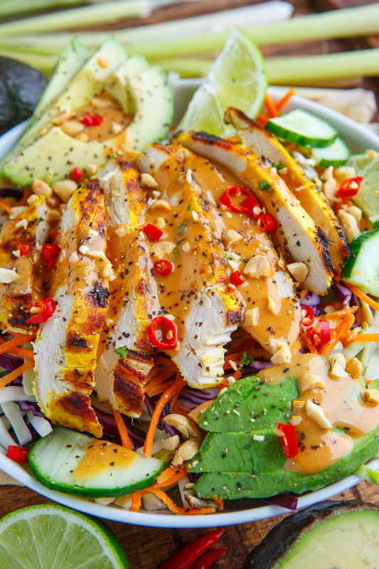 Thai Lemongrass Chicken and Avocado Salad with Spicy Peanut Dressing Thai Lemongrass Chicken and Avocado Salad with Spicy Peanut Dressing