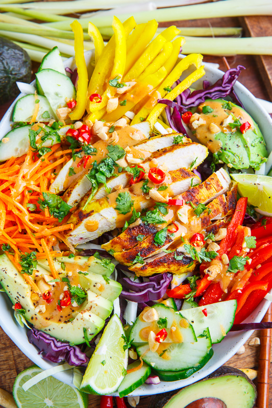 Thai Lemongrass Chicken and Avocado Salad with Spicy Peanut Dressing Thai Lemongrass Chicken and Avocado Salad with Spicy Peanut Dressing