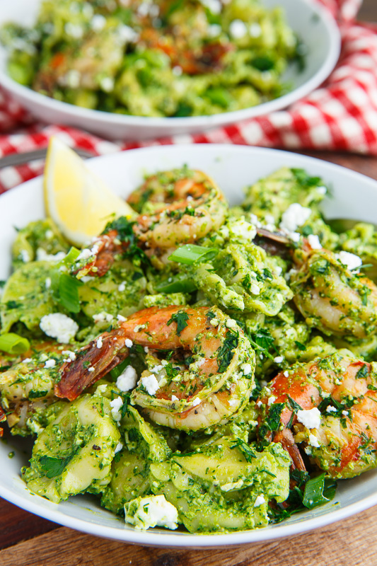 Spinach Pesto, Feta and Shrimp Tortellini