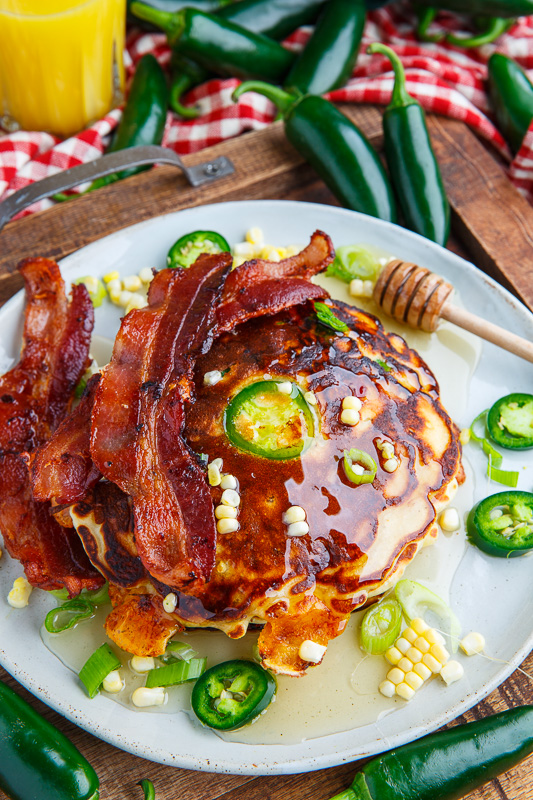 Jalapeno and Cheddar Corn Pancakes with Bacon (aka Jalapeno Popper Pancakes)
