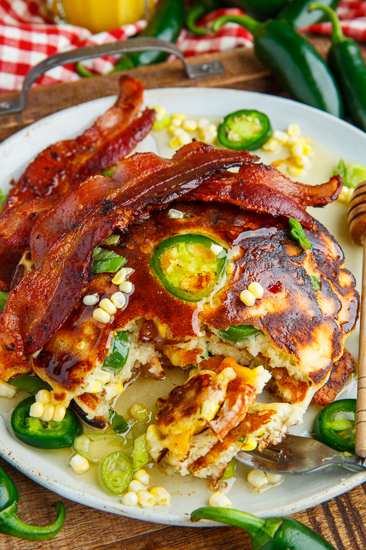 Jalapeno and Cheddar Corn Pancakes with Bacon (aka Jalapeno Popper Pancakes) Jalapeno and Cheddar Corn Pancakes with Bacon (aka Jalapeno Popper Pancakes)
