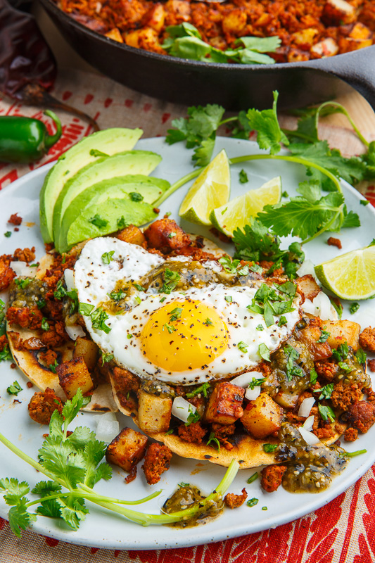Chorizo and Potato Tostadas with Fried Eggs Chorizo and Potato Tostadas with Fried Eggs