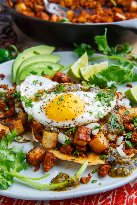 Chorizo and Potato Tostadas with Fried Eggs Chorizo and Potato Tostadas with Fried Eggs