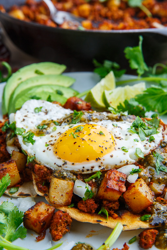 Chorizo and Potato Tostadas with Fried Eggs Chorizo and Potato Tostadas with Fried Eggs