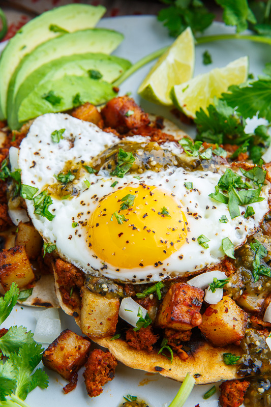 Chorizo and Potato Tostadas with Fried Eggs Chorizo and Potato Tostadas with Fried Eggs