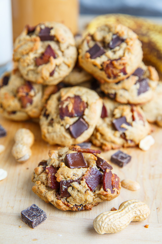Soft and Chewy Banana Peanut Butter Cookies with Chocolate Chunks and Bacon Soft and Chewy Banana Peanut Butter Cookies with Chocolate Chunks and Bacon