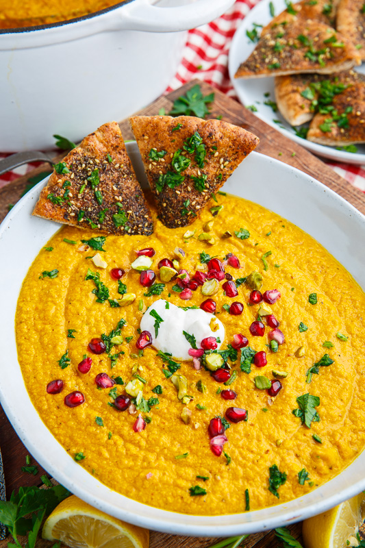 Roasted Carrot and Tahini Soup with Pomegranate and Pistachios Roasted Carrot and Tahini Soup with Pomegranate and Pistachios