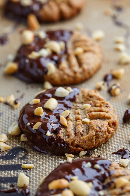 4 Ingredient Dark Chocolate Dipped Peanut Butter Cookies