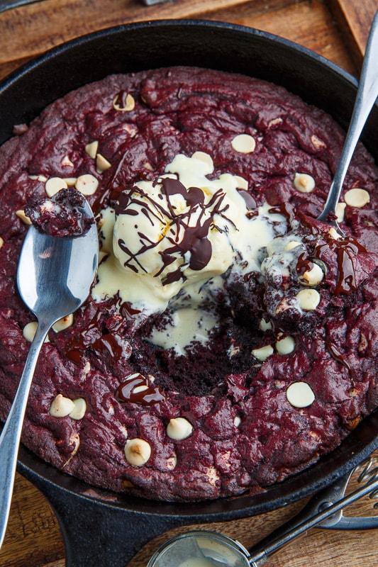 Red Velvet White Chocolate Chip Skillet Cookie